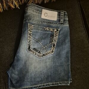 Charm Women's Blue Jean Shorts with Embroidered Pocket